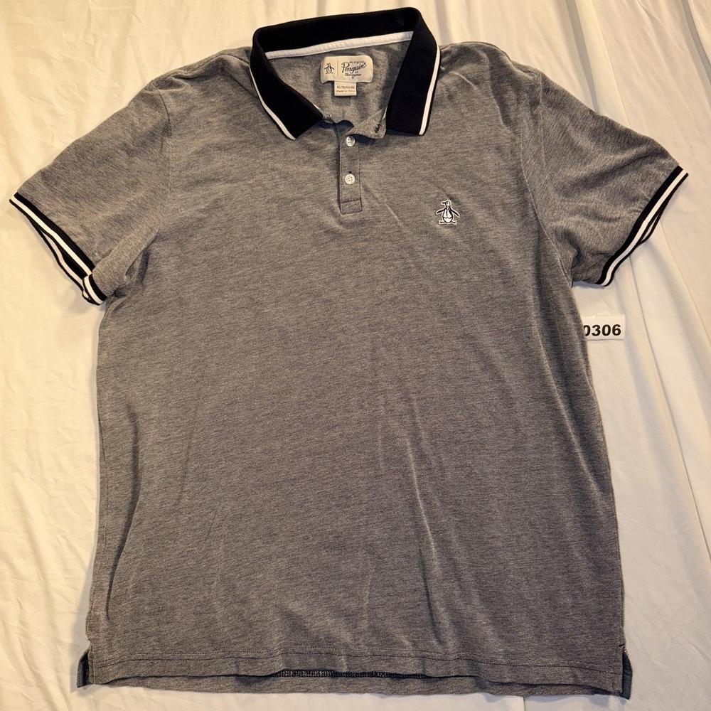 Perry Ellis Original Penguin Grey/Blue Casual Polo Shirt Men's Size XL